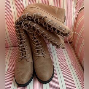 Journee Collection Women’s Jenicca Lug Sole Knee High Lace-Up Boots